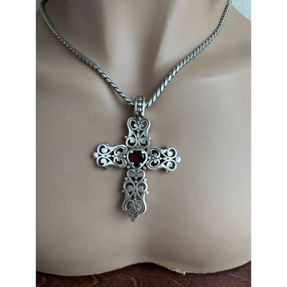 BRIGHTON Endless Love Cross Necklace Ruby Red Heart W/pouch - Picture 7 of 7
